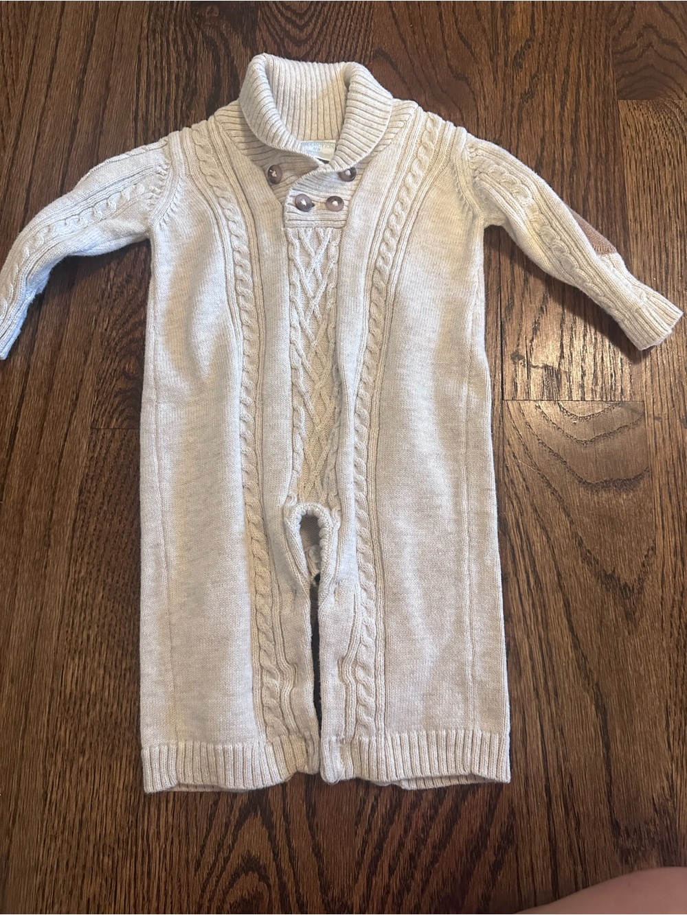 Edgehill Collection Cream Cable-Knit Button Collar Romper